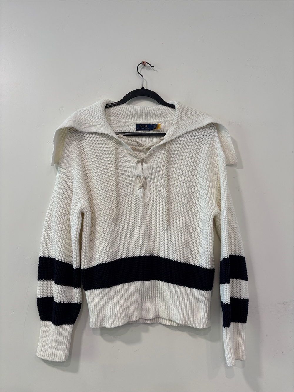 Polo Ralph Lauren Women's Nautical Lace-Up Sailor Collar Knit Sweater Size M